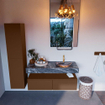 Mondiaz ALAN-DLUX Ensemble de meuble - 120cm - meuble Rust mat - 2 tiroirs - Lavabo Cloud Lava suspendu - vasque Droite - 1 trou de robinet SW808535