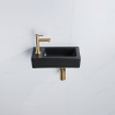FugaFlow Efficiente Ensemble fontaine Pietra - 37,5x18,5x9cm - céramique - trou de robinet à gauche - robinet de fontaine en laiton brossé - bouchon de vidange - siphon abaissé - Noir mat SW1442323