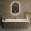 Mondiaz KURVE-DLUX Ensemble meuble de salle de bains - 150x46x40cm - 1 tiroir - 2 portes - lavabo solid surface - milieu - 1 trou de robinet - Shadow SW1414484