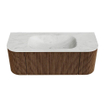 MONDIAZ KURVE-DLUX 120cm Meuble salle de bain avec module 25 G et D - couleur Walnut - 1 tiroir - 2 portes - vasque BIG SMALL centre - 1 trou de robinet - couleur Opalo SW1137642