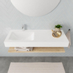 MONDIAZ ALAN 120cm - Ensemble meuble de salle de bains - tablette - chêne patiné - lavabo suspendu - vasque à gauche - 1 trou de robinet - talc SW408687