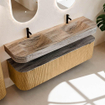 MONDIAZ THOR-DLUX 170cm badmeubel ronding links + rechts kleur Oak met 1 lade en 2 deuren. Vrijhangende wastafel CLOUD Dubbel 2 kraangaten kleur Oza. SW1465658