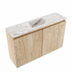 MONDIAZ TURE-DLUX Meuble toilette - 80cm - Washed Oak - EDEN - vasque Glace - position centrale - sans trou de robinet SW1103591