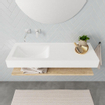 MONDIAZ ALAN 120cm - Ensemble meuble de salle de bains - tablette - chêne vieilli - lavabo suspendu - vasque à gauche - 0 trous de robinetterie - talc SW408768
