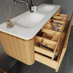 Royal Plaza Terra Edge Ensemble meuble de salle de bains - 140x44.7x46cm - vasque en solid surface blanc mat - 2 vasques - 2 trous de robinet - 2 tiroirs - sandwood (chêne clair) SW1471920