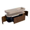 MONDIAZ THOR-DLUX 140cm meuble de salle de bains arrondi gauche + droite couleur Walnut avec 1 tiroir et 2 portes. Vasque suspendue CLOUD droite sans trou de robinet couleur Saba. SW1464326