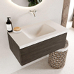 Mondiaz BUKLA Ensemble de meuble - 80x45x34cm - 0 trous de robinet - lavabo centré - solid surface - Talc - sans poignée - 1 tiroir - Mélamine - Marron foncé SW704854