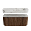 MONDIAZ THOR-DLUX 110cm badmeubel ronding links + rechts kleur Walnut met 1 lade en 2 deuren. Vrijhangende wastafel CLOUD Rechts zonder kraangat kleur Glace. SW1462798