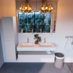 Mondiaz ALAN-DLUX Ensemble de meuble - 130cm - meuble Cale mat - 1 tiroir - Lavabo Cloud Opalo suspendu - vasque Gauche et droite - 2 trous de robinet SW806745