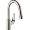 Hansgrohe m42 m4216 h180 Robinet de cuisine 1 trou avec douchette extractible et bec orientable à 360° acier inoxydable SW241713