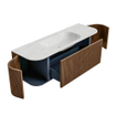 MONDIAZ KURVE-DLUX 140cm Meuble salle de bain avec module 25 G et D - couleur Walnut - 1 tiroir - 2 portes - vasque BIG SMALL centre - sans trou de robinet - couleur Opalo SW1137629