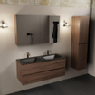 Mondiaz AIVY Ensemble de meuble - 120x45x50cm - 2 trous de robinet - 2 vasques Urban Solid surface - Gauche et droite - 2 tiroirs - avec armoire de toilette - Melamine Mocha SW892261