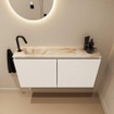 MONDIAZ TURE-DLUX Meuble toilette - 100cm - Talc - EDEN - vasque Frappe - position gauche - 1 trou de robinet SW1102601