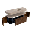 MONDIAZ THOR-DLUX 130cm badmeubel ronding links + rechts kleur Walnut met 1 lade en 2 deuren. Vrijhangende wastafel CLOUD Midden 1 kraangat kleur Saba. SW1464018