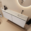 MONDIAZ TURE-DLUX Meuble de toilettes 120 cm Linen. Lavabo EDEN Opalo position droite. Sans trou de robinet. SW1104395