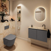 MONDIAZ TURE-DLUX 80cm toiletmeubel Dark Grey. EDEN wastafel Frappe positie rechts. Met 1 kraangat. SW1102737