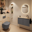 MONDIAZ TURE-DLUX Meuble toilette - 80cm - Dark Grey - EDEN - vasque Frappe - position droite - 1 trou de robinet SW1102737