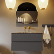 Mondiaz VICA-DLUX ensemble de meuble de salle de bain - 90cm - meuble sous-vasque gris foncé - 2 tiroirs - lavabo encastré nuage milieu - sans trous de robinet - miroir modèle spot - version XL 60cm haut - lave SW1098104