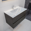 Mondiaz VICAB meuble de salle de bain - 80cm - meuble sous-vasque marron foncé - 2 tiroirs - lavabo denia milieu - 1 trou de robinet version XL 60cm de haut SW1089956