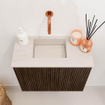 Mondiaz JOYA-DLUX 50cm toiletmeubel - kleur Walnut - Wastafel FAYE positie Links Zonder kraangat kleur Meli. SW1424412