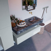 Mondiaz ALAN-DLUX Ensemble de meuble - 120cm - meuble Clay mat - 1 tiroir - Lavabo Cloud Lava suspendu - vasque Droite - 0 trous de robinet SW808469