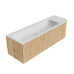 MONDIAZ KURVE-DLUX 145cm Meuble salle de bain avec module 25 D - couleur Oak - 1 tiroir - 1 porte - vasque BIG LARGE gauche - 2 trous de robinet - couleur Opalo SW1137551