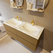 Mondiaz VICA-DLUX ensemble de meuble de salle de bain - 120cm - meuble sous-vasque oro - 4 tiroirs - lavabo encastré cloud double - 2 trous de robinet - version haute de 60cm - glace SW1088255