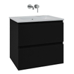 Saniclass Chaci Ensemble de meuble de salle de bains - 60x46x55cm - lavabo en céramique blanc - 1 vasque - sans trou de robinet - 2 tiroirs - miroir rectangulaire - noir mat SW816535