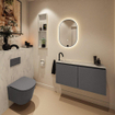 MONDIAZ TURE-DLUX Meuble toilette - 100cm - Dark Grey - EDEN - vasque Opalo - position gauche - 1 trou de robinet SW1104265