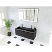 HR Matrix ensemble meuble de salle de bain 3d 120cm 1 tiroir sans poignée avec bandeau couleur noir mat avec lavabo djazz 2 trous de robinetterie noir mat SW857105