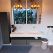 Mondiaz ALAN-DLUX Ensemble de meuble - 150cm - meuble Dark grey mat - 2 tiroirs - Lavabo Cloud Ostra suspendu - vasque gauche et droite - 0 trous de robinet SW807427