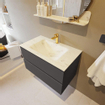 Mondiaz VICA-DLUX Ensemble de meuble de salle de bain - 80cm - meuble sous-vasque gris foncé - 2 tiroirs - lavabo encastré nuage milieu - 1 trou de robinet - version haute de 60cm - opalo SW1087841