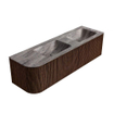 MONDIAZ KURVE-DLUX meuble de salle de bains 155cm arrondi gauche couleur noyer avec 2 tiroirs et 1 porte. Lavabo LEAF double / droit sans trou de robinetterie Oza. SW1432487
