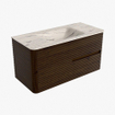 Mondiaz CIRO-DLUX Meuble de salle de bains - 100x45x50cm - Plan-vasque solid surface Nata - 1 lavabo milieu - 1 trou de robinetterie - 2 tiroirs - Noyer SW1530621