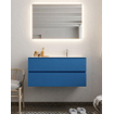 Mondiaz VICA ensemble de meuble de salle de bain - 100cm - meuble sous-vasque jeans - 2 tiroirs - lavabo cloud droite - 1 trou de robinet - miroir LED - version XL 60cm de haut SW1098270