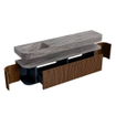 MONDIAZ THOR-DLUX 200cm meuble de salle de bains arrondi gauche + droite couleur Walnut avec 2 tiroirs et 2 portes. Vasque suspendue CLOUD Gauche sans trou de robinet couleur Oza. SW1467185