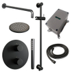 BRAUER Black Edition thermostatische Inbouw Regendouche - 3-weg - rond - set 87 - 20cm hoofddouche - gebogen muurarm - staaf handdouche - doucheslang - geïntegreerde glijstang - mat zwart SW1159212