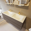 Mondiaz VICA-DLUX ensemble de meuble de salle de bain - 130cm - meuble sous-vasque fumée - 2 tiroirs - lavabo encastré nuage double - 2 trous de robinet - miroir modèle spot - version XL 60cm haut - opalo SW1101226