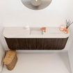 Mondiaz JOYA-DLUX 113.2cm toiletmeubel - ronding links en rechts kleur Walnut - Wastafel FAYE positie Midden 1 kraangat kleur Meli. SW1424475