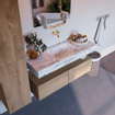 Mondiaz ALAN-DLUX Ensemble de meuble - 120cm - meuble Washed Oak mat - 2 tiroirs - Lavabo Cloud Glace suspendu - vasque Centre - 0 trous de robinet SW808773