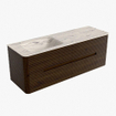 Mondiaz CIRO-DLUX Badkamermeubelset - 140x45x50cm - Solid surface wastafel Nata - 1 wasbak Links - 1 kraangat - 4 lades - Walnut SW1530558