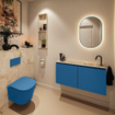 MONDIAZ TURE-DLUX Meuble toilette - 100cm - Jeans - EDEN - vasque Frappe - position droite - 1 trou de robinet SW1102801