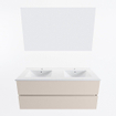 Mondiaz VICA ensemble de meuble de salle de bain - 120cm - meuble sous-vasque lin - 2 tiroirs - lavabo denia double - 2 trous de robinet - couleur Blanc Brillant - miroir LED - version XL 60cm de haut SW1092018