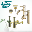 FugaFlow Eccelente Sobrado Slim Kit robinet lavabo - pour double vasque - robinet bas - bonde non-obturable - siphon design - Laiton brossé PVD SW1124400