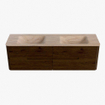 Mondiaz CIRO-DLUX Badkamermeubelset - 160x45x50cm - Solid surface wastafel Saba - 2 wasbak Dubbel - 2 kraangaten - 4 lades - Walnut SW1530701