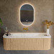 MONDIAZ KURVE-DLUX 150cm Meuble salle de bain avec module 25 G et D - couleur Oak - 1 tiroir - 2 portes - vasque BIG MEDIUM centre - sans trou de robinet - couleur Ostra SW1137732