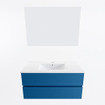 Mondiaz VICA ensemble de meuble de salle de bain - 100cm - meuble sous-vasque jeans - 2 tiroirs - lavabo denia milieu - 1 trou de robinet - couleur Blanc Brillant - miroir LED - version XL 60cm haut SW1091948