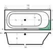 Xenz Aruba Ligbad - 170x75x48 - afvoer Midden - overloop andere kant - acryl - wit SW378283