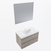 Mondiaz VICA ensemble de meuble de salle de bain - 80cm - meuble sous-vasque marron clair gris - 2 tiroirs - lavabo denia milieu - 1 trou de robinet - couleur Blanc Brillant - miroir LED - version XL 60cm haut SW1092025