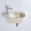 QeramiQ Fuente Ensemble de Lavabo - 40x21.5x12cm - gauche - strié - demi-rond - 1 trou de robinet - céramique - ensemble de robinet en acier inoxydable brossé - bouchon de vidange - siphon réduit - beige SW1233020